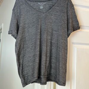 American Eagle Outfitters Black and White Striped Short Sleeve Tee